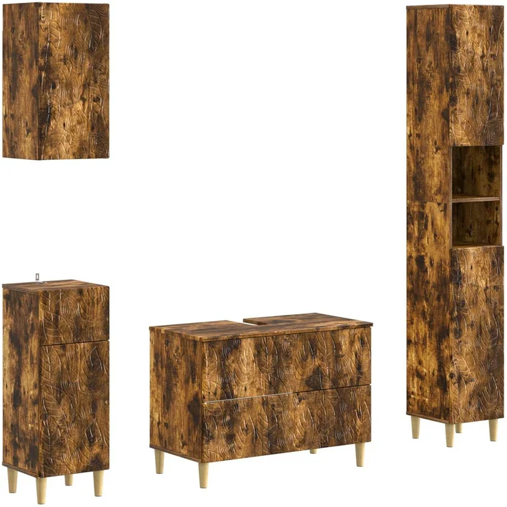 vidaXL 4-teiliges Badezimmer-Schrank-Set DELFT Raucheiche 3417950 – Bild 2