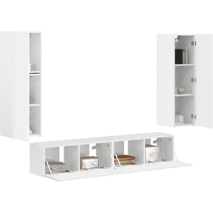 vidaXL TV-Schrankset Wandmontiert 4 pcs Hochglanz Weiß Holzwerkstoff 3409037 – Bild 3