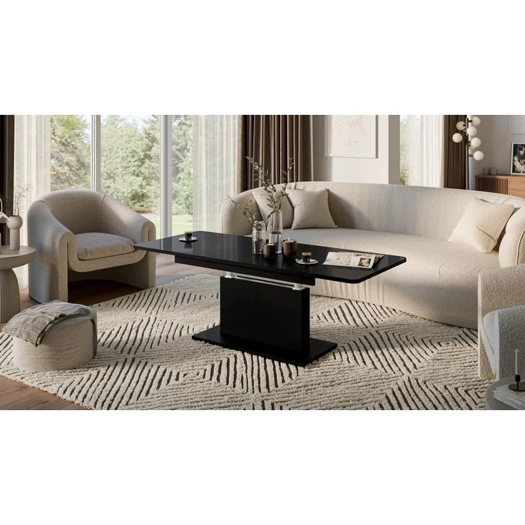 designimpex Couchtisch DC-1 Schwarz Hochglanz stufenlos höhenverstellbar ausziehbar Esstisch, Funktionstisch, Wohnzimmertisch, Tisch, Esstisch, Sofatisch