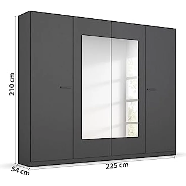 Rauch Möbel Florenz Schlafzimmer, Grau metallic, Schwarz, bestehend aus Bett mit Liegefläche 180x200 cm inklusive 2 Nachttische und Drehtürenschrank mit Spiegel BxHxT 226 x 210 x 54 cm – Bild 5