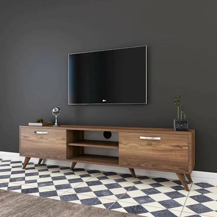 Dmora Aldh, Sideboard, Wohnzimmerschrank, niedriger Schrank für TV, Wandbasis, 180 x 35 x 49 cm, Walnuss – Bild 1