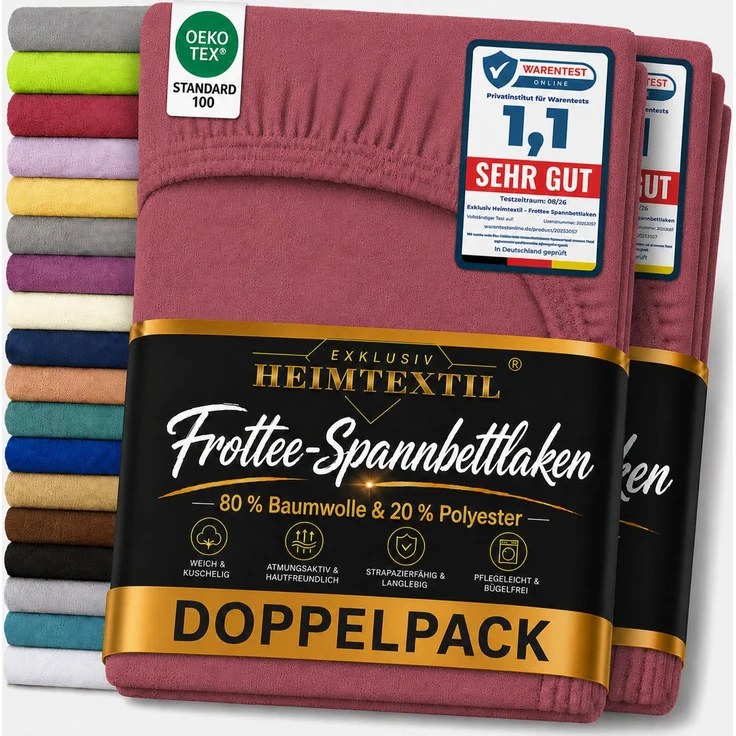 Frottee Spannbettlaken Doppelpack 60 - 70 x 140 cm Bordeaux – Bild 1