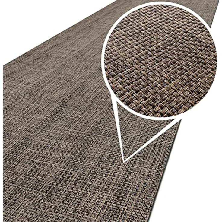 ANRO TATAMI Küchenläufer, hochwertiger Outdoorläufer in Braun, eckig, 50 x 100 cm, 3 mm Höhe, Rattanoptik, Fußbodenheizungs- und trittschaalldämmend – Bild 1