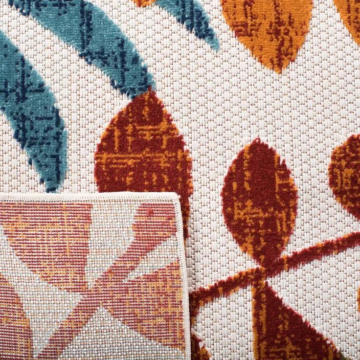SAFAVIEH Botanischer Teppich für Maschinenwaschbar und rutschfest - Innen - & Außenbereich - Cabana Collection, Kurzer Flor, Creme und Rot, 160x230 cm