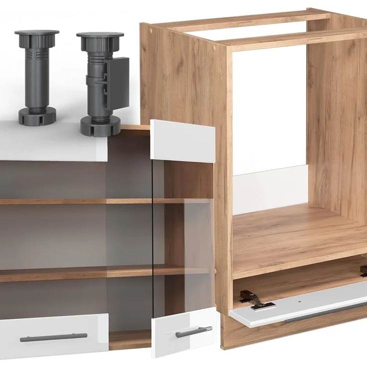 Eckküche Fame-Line Weiß Hochglanz/Goldkraft Eiche 190 x 160 cm ohne Arbeitsplatte Vicco – Bild 6