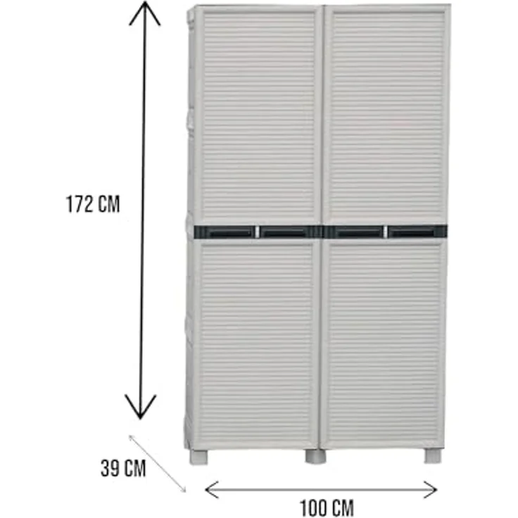 Dmora - Namur Outdoor-Garderobe, Mehrzweckschrank, Wäscheschrank, Outdoor-Schrank, 100% Made in Italy, Hellgrau, 100 x 39 x 172 cm – Bild 2