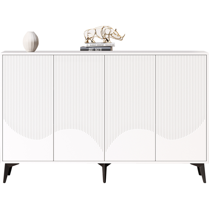 Merax Sideboard mit verstellbaren Einlegeböden, Holz weiß / Metallbeine schwarz, 100 x 35 x 160 cm – Bild 10