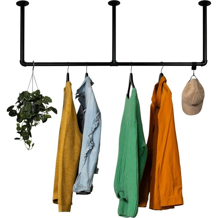 RSR Hangers Kleiderstange Garderobe Industrial Deckenmontage Schwarz Garderobenstange Lovis – Bild 2