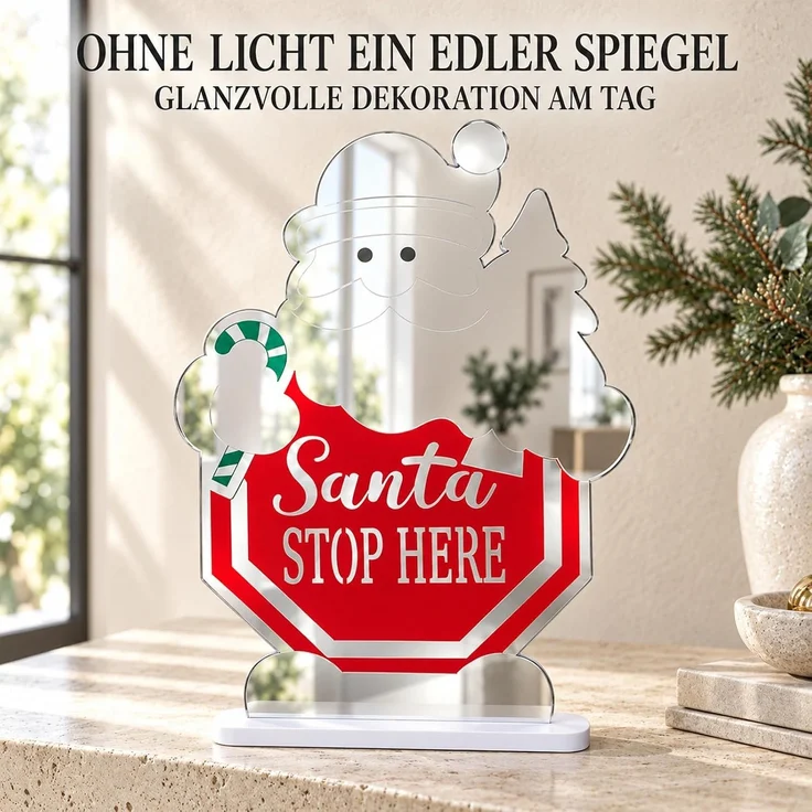 LED Infinity Spiegel Santa Stop Here 40,5 cm, Weihnachtsmann mit Timer – Bild 7