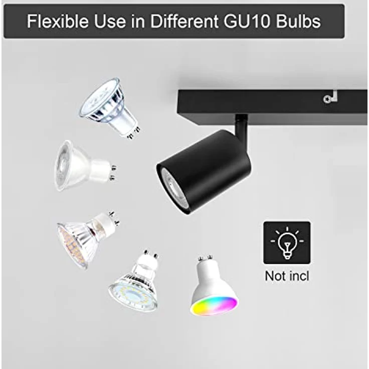Dehobo Led Deckenstrahler Schwenkbar 350° - Deckenstrahler 2 Flammig Deckenleuchte GU10, LED Wandstrahler Schwarz, Spotlight Lampe Deckenlampe für Wohnzimmer Schlafzimmer Küche, Nein GU10 Leuchtmittel – Bild 4