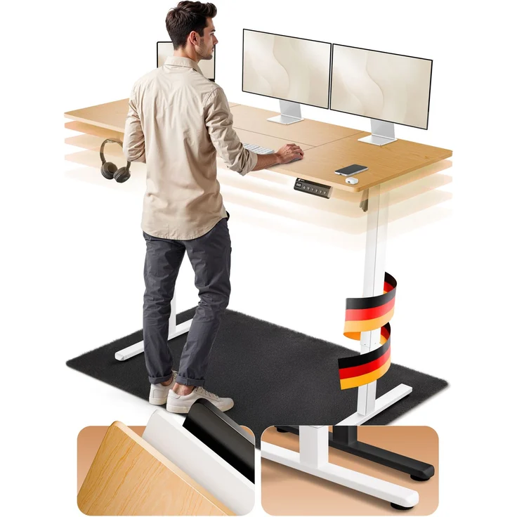 LUTIVO Foxtrot, Höhenverstellbarer Schreibtisch Elektrisch, Memory-Funktion und Kabelmanagement, 140 x 60 cm, Weiß/Holz – Bild 2