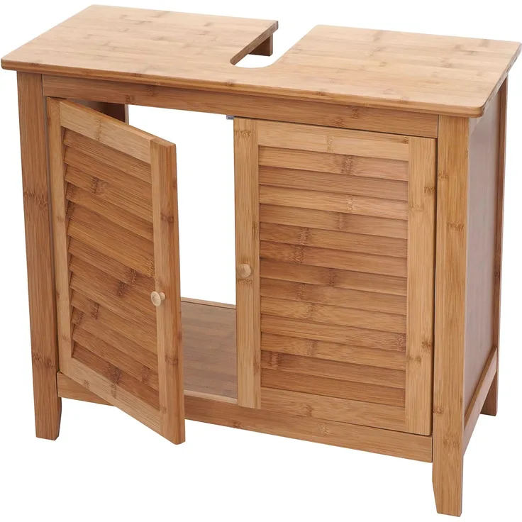 MCW Waschbeckenunterschrank B18, 60x67x30cm, aus Bambus mit Siphon-Aussparung und magnetischem Türverschluss