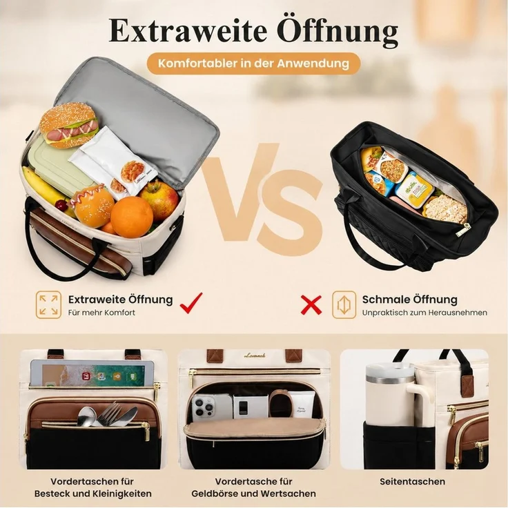 Diwzbyn Lunchbox Lunchbag Damen Isoliert, Auslaufsicher, Große Öffnung, Mit verstellbarem Schultergurt für Arbeit, Picknick & Reise – Bild 4