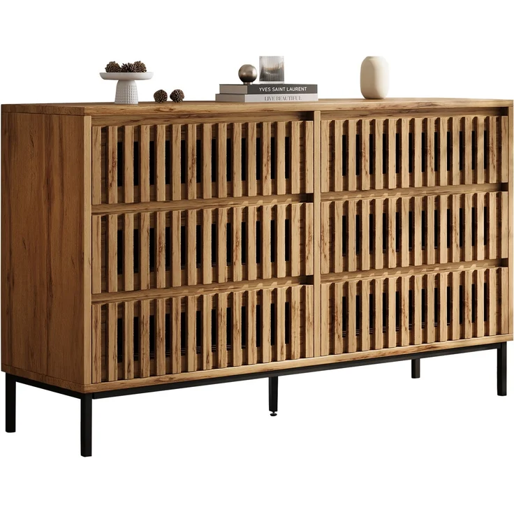 DESVIAE Sideboard Holzfarbe aus MDF/Spanplatte – 120x81x40 cm – 6 Schubladen – Bild 7