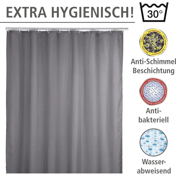 WENKO UNI Duschvorhang 180 x 200 cm, Grau, waschbar – Bild 5