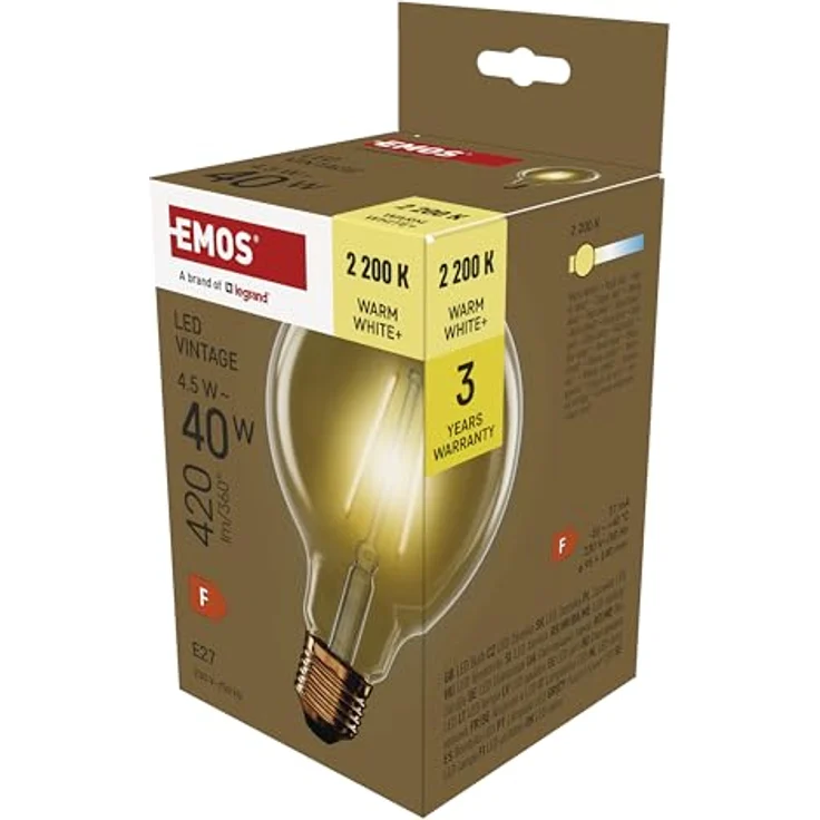 EMOS LED Lampe Vintage Edison Typ G95, 4,5W E27, amber, 420 lm, warmweiß 2200 K, 25.000 Stunden Lebensdauer, CRI min. 80, 320° Abstrahlwinkel – Bild 1