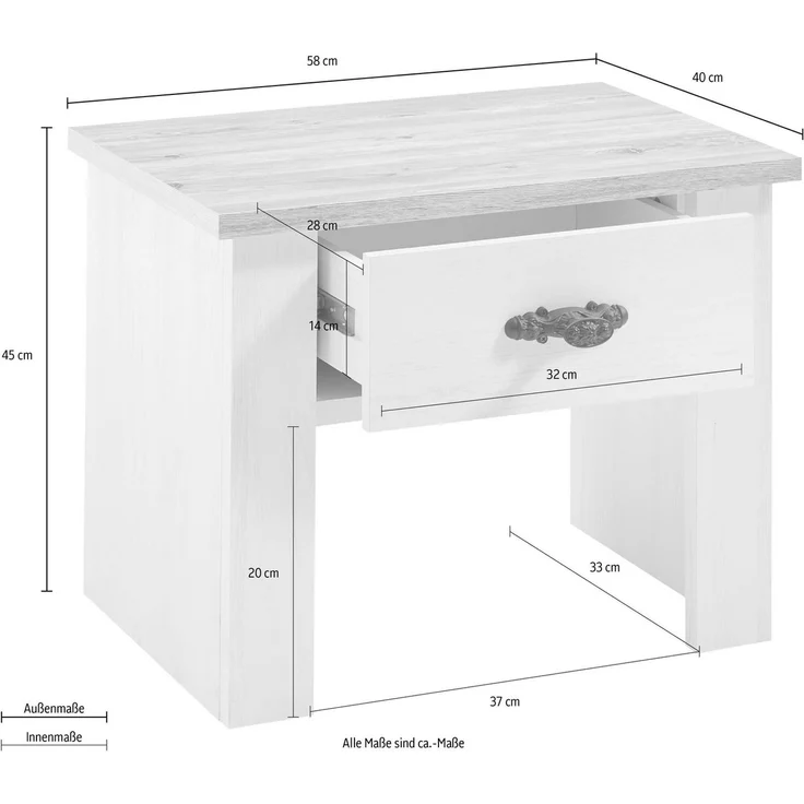 Home affaire Nachtkommode Florenz Nachtschrank Seitenschrank Kommode BESTSELLER, mit schön verzierten, außergewöhnlichen Metallgriffen Nachttisch – Bild 3