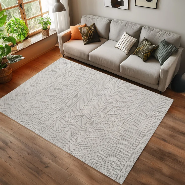 Kurzflor Teppich Helix 2202, Läufer - 60 x 110 cm - Creme – Bild 2