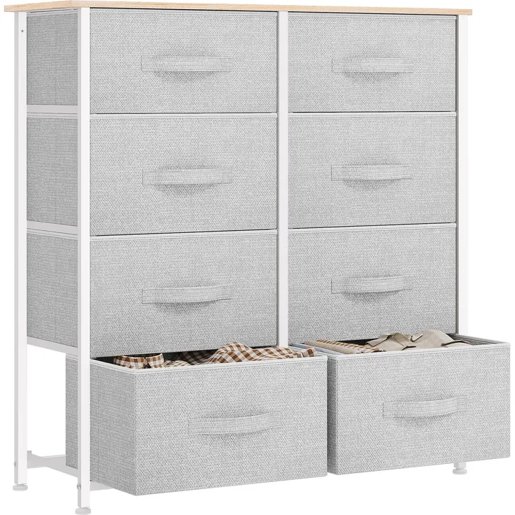 YITAHOME kommode mit Schubladen, Schrank mit 8 Schubladen aus Stoff, Aufbewahrungskommode Modernen Stil für Schlafzimmer, Wohnzimmer,Flur, Hellgrau Aufbewahrungsschrank