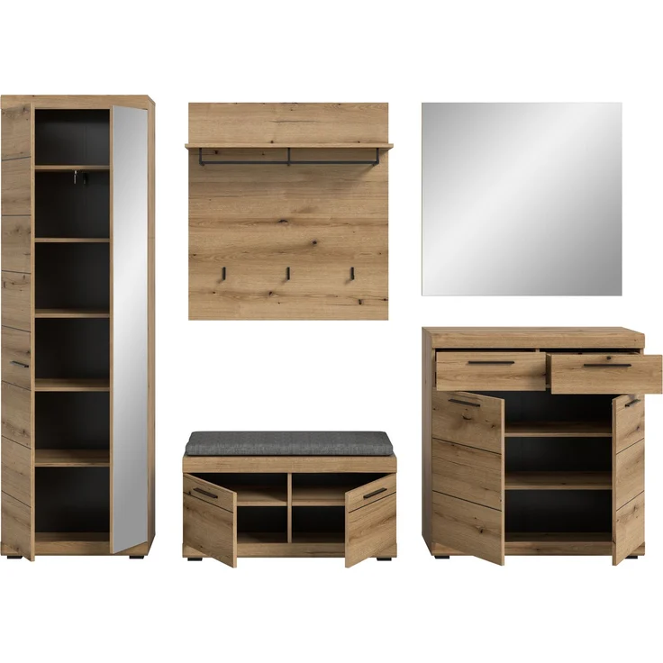 Garderobenkombination inkl. Sitzkissen (B/H/T: 272x197x40 cm) in Evoke Oak Nachbildung – Bild 3