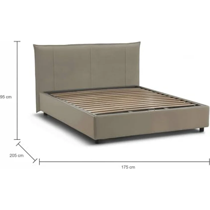 Talamo Italia - Celeste-Doppelbett, Bettkasten mit Stoffbezug, 100 % Made in Italy, Öffnung vorne, geeignet für Matratzen 160 x 190 cm, Taupe – Bild 2