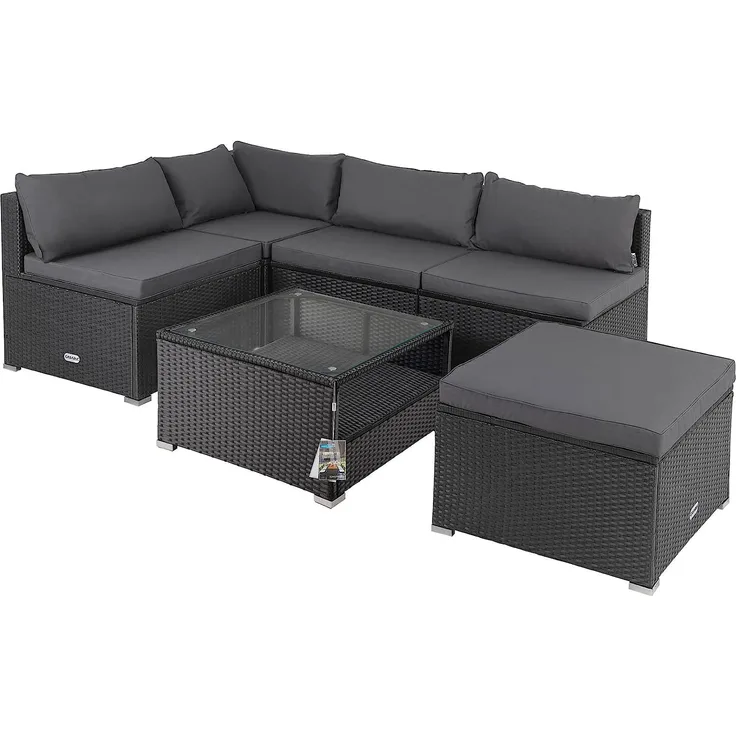 Casaria Gartenlounge-Set, (16-tlg), Gartenmöbel 7cm Auflagen Sitzkissen Sicherheitsglas Tisch Lounge