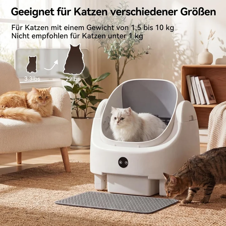 Aoxun Selbstreinigende Katzentoilette, Katzenklo Selbstreinigend mit Sicherheits Geruchskontrolle, Automatischer App-Steuerung für Katzen, Inklusive Katzenstreumatte,Müllbeutel und Duftbox, Weiß – Bild 3