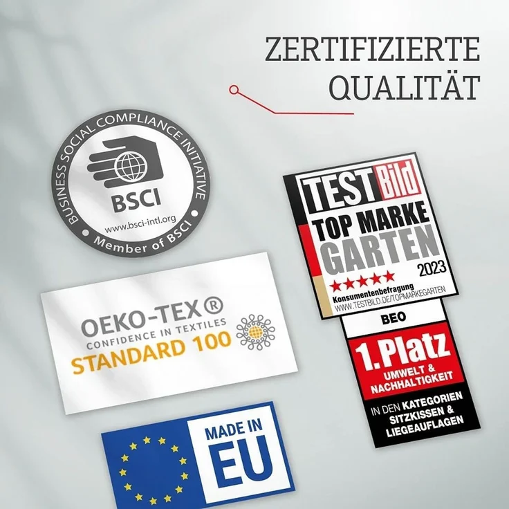 Beo Relaxsessel Auflage UV-beständig Barcelona | Made in EU nach Öko-Tex Standard | Waschbare Relaxstuhl Auflage mit Gummi-Halteband | Atmungsaktive Liegestuhl Auflage mit grauen Blüten – Bild 6
