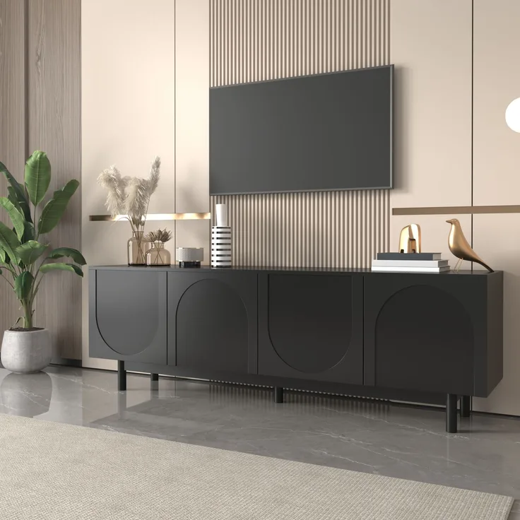 TV-Schrank Schwarz 175 x 38 x 56 cm mit 4 Türen Push-to-Open Stauraum