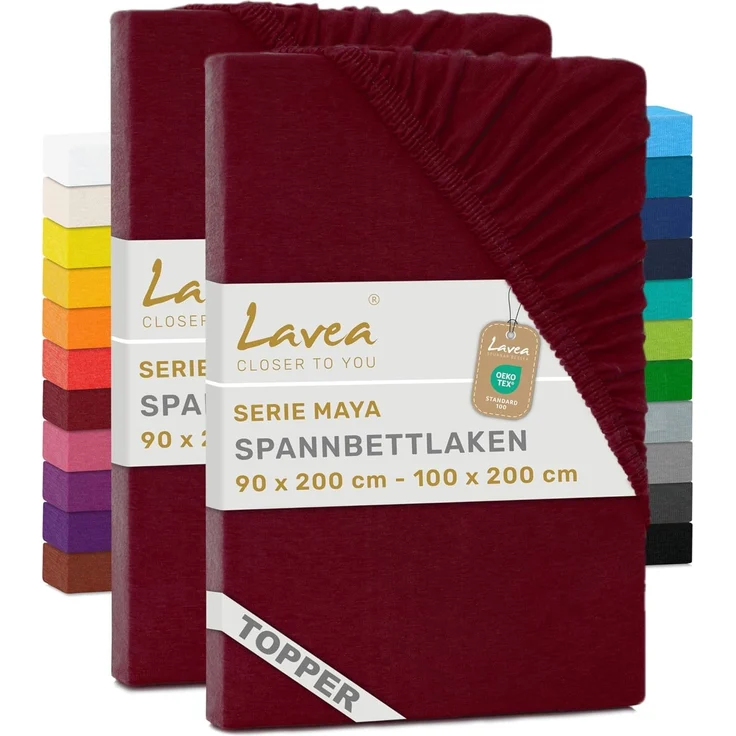 Lavea Spannbettlaken Maya, in Gr. 60x140, 90x200, 120x200, 140x200, 180x200 oder 200x220 cm, Baumwolle, Gummizug: rundum, (2 Stück), Jersey Spannbetttuch für Topper, Boxspring- und Wasserbetten