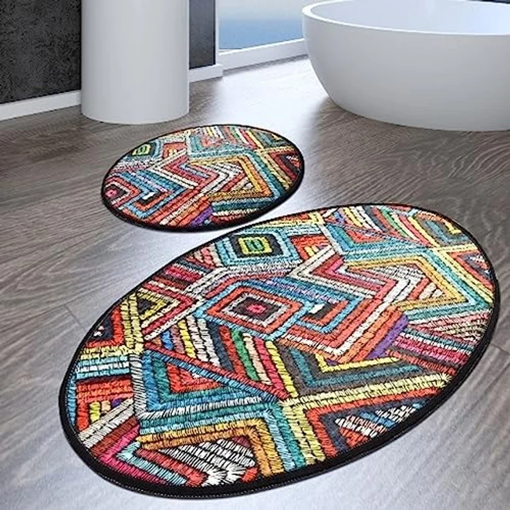 Badteppich-Set, 2-teilig, geometrisch, Farbe – Bild 3