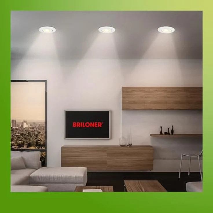 BRILONER - 3er Set LED Einbaustrahler 230V Gehäuse 50% recycelt, Dimmbar, Schwenkbar, Ra90, Farbtemperaturwechsel, LED Spot, flach, Deckenspots, Einbauleuchten, 68mm, 90x24mm (DxH), Weiß – Bild 3