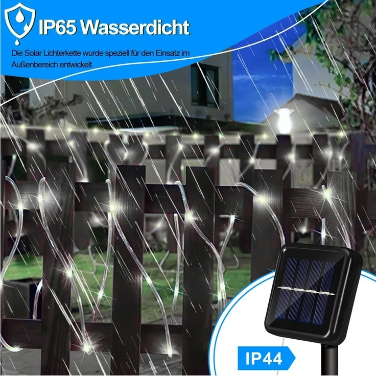Clanmacy LED-Lichterschlauch LED Solarleuchte 10m LED Solar Lichterkette Solarleuchten,Kaltweiß – Bild 2