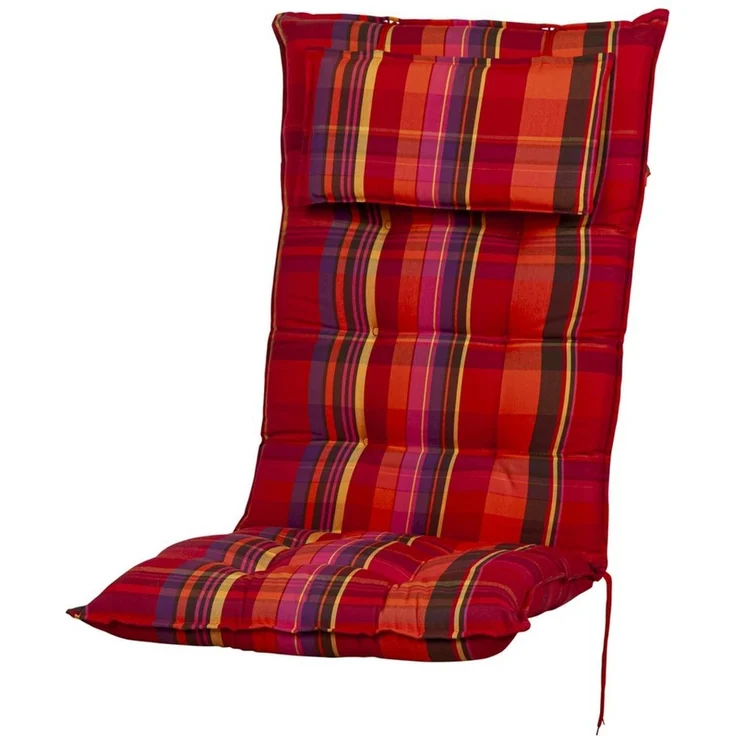 Sun Garden Hochlehnerauflage Hochlehner Sylt 10532-310 rot-orange kariert 118x49x8 cm Sun Garden, (1 St), Eckhaltebänder mit Bindebändern – Bild 3
