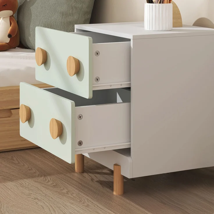 Kindernachttisch Vaarentaa mit 2 Schubladen 47x40x35 cm Weiß/Mintgrün [en. casa] – Bild 6