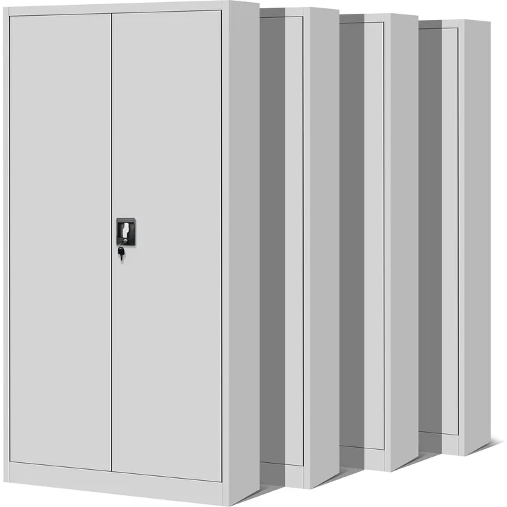 Jan Nowak 4er Set Aktenschrank C001H Büroschrank Metallschrank Stahlschrank Werkzeugschrank Stahlblech Pulverbeschichtet Flügeltürschrank Abschließbar 195 x 90 x 40 cm (grau/grau)