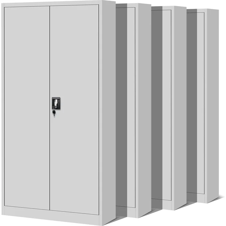 Jan Nowak 4er Set Aktenschrank C001H Büroschrank Metallschrank Stahlschrank Werkzeugschrank Stahlblech Pulverbeschichtet Flügeltürschrank Abschließbar 195 x 90 x 40 cm (grau/grau)