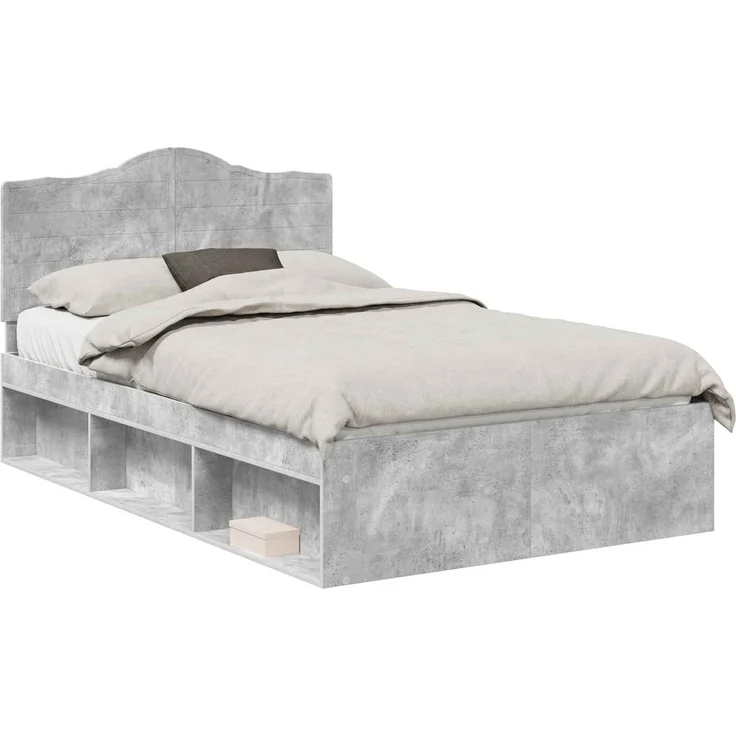 vidaXL Bettrahmen Beton Grau 135 x 190 cm Massives Kiefernholz 3413320 – Bild 1