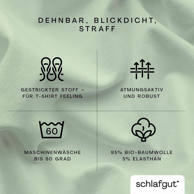 Schlafgut 'PURE TOPPER' Spannbettlaken, für Topper bis 10 cm Höhe, Green Light, L 140x200cm - 160x220cm, 100% Bio-Baumwolle – Bild 3