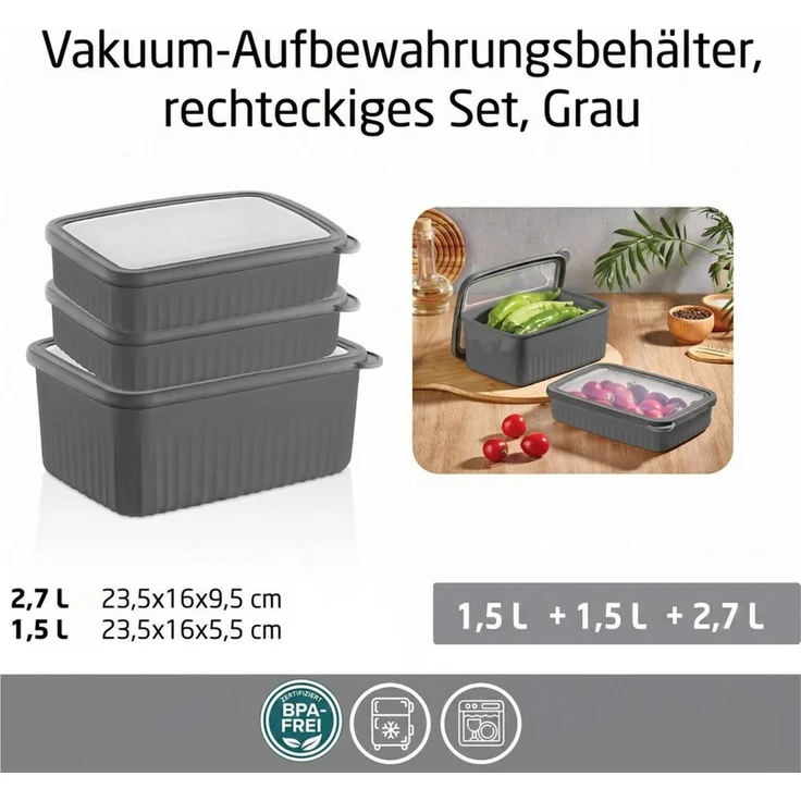 Vip Ahmet Vorratsdose Vorratsdosen mit Deckel Luftdicht, BPA-frei, (3er Set, 1x2,7L, 2x1,5L), Kunststoff, (3-tlg, 3er Set Vorratsdosen mit Deckel, 1x2,7L, 2x1,5L), 3-teiliges Set – Bild 3