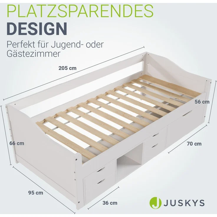 Juskys 'Nalu' Funktionsbett - mit Lattenrost & Schubladen - für Kinder - Gästebett - Holz Weiß, mit Matratze – Bild 5