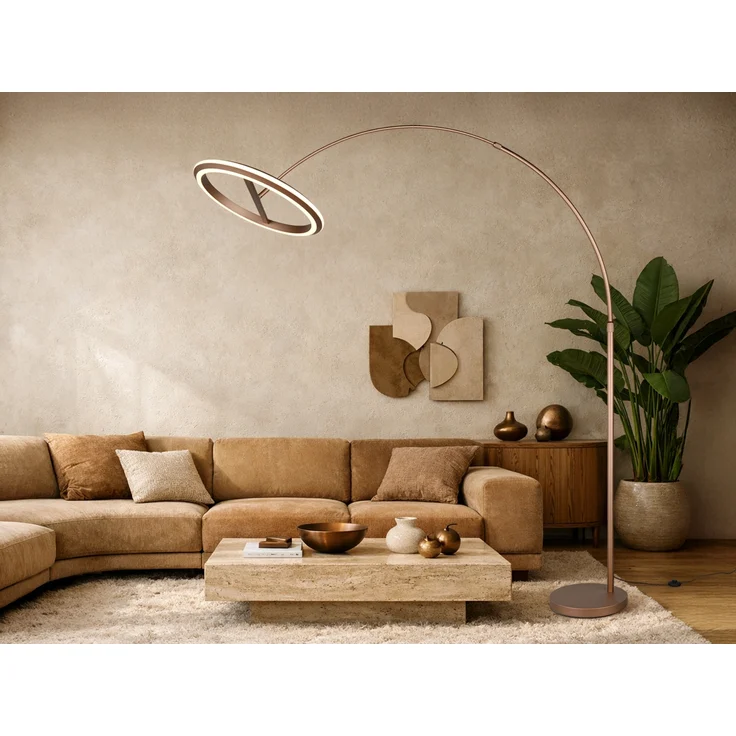 Große LED Bogenlampe AMADOR dimmbar aus Metall Coffee, Höhe 205cm – Bild 6