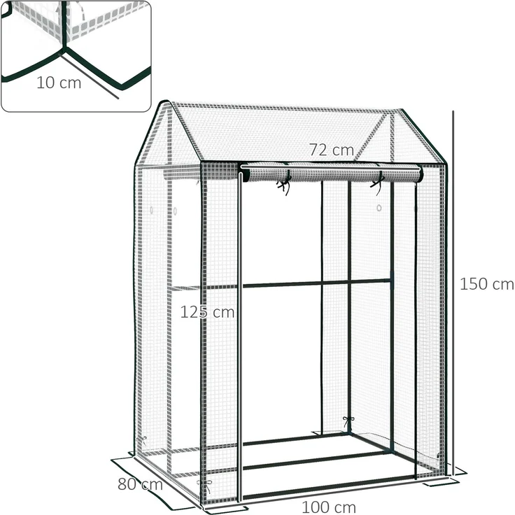 Wohnora-Gartengewächshaus mit 2 Abteilen und 2 Rolltoren – 0,8 m² Tomatengewächshaus, Abmessungen 1 m x 0,8 m x 1,5 m (L x B x H), Stahl und PE,H 1500cm x T 980cm x B 800cm,Weiß – Bild 4