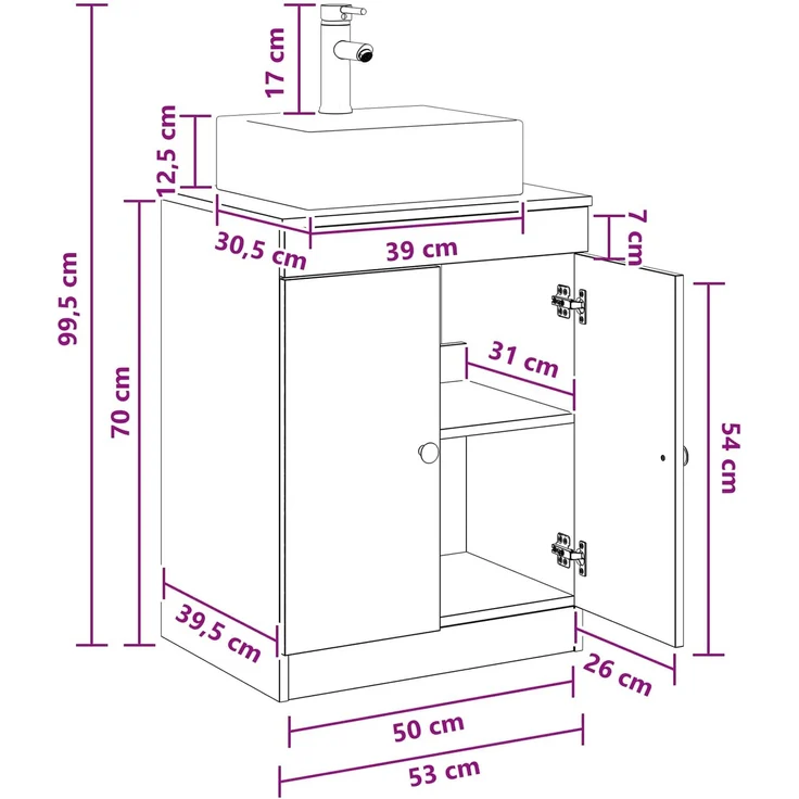 vidaXL Waschbeckenschrank Altholz 54 x 41 x 99,5 cm Holzwerkstoff 3404256 – Bild 11