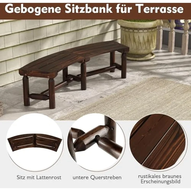 FANTASK Gartenbank für 2-3 Sitzer aufwärts, 325 kg Belastbarkeit, Wetterfeste Bank ohne Rückenlehne, Holzbank mit geschwungenem Design, Außenbank für Hinterhof, Veranda, Garten. – Bild 6