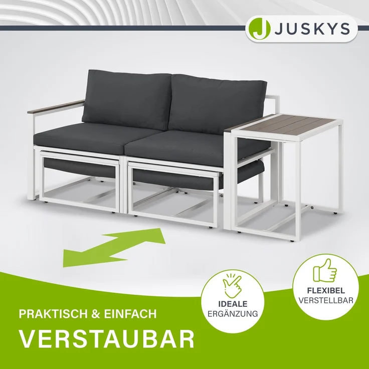Juskys Gartenmöbel Sofa Set 5-teilig Bari mit Tisch & Polster - Metall Gartenlounge - Balkonmöbel klein - Outdoor Möbel Balkon Garten - Lounge Grau – Bild 4