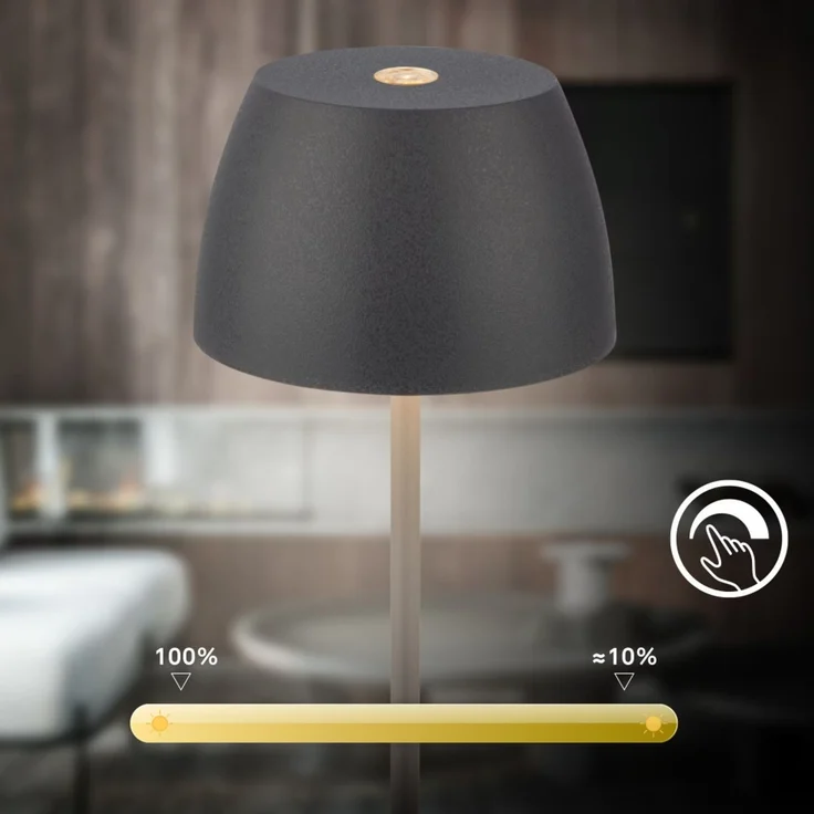DiKa LED Akku-Tischleuchte Serina Mini Touch anthrazit 20 x 8 cm warmweiß – Bild 8