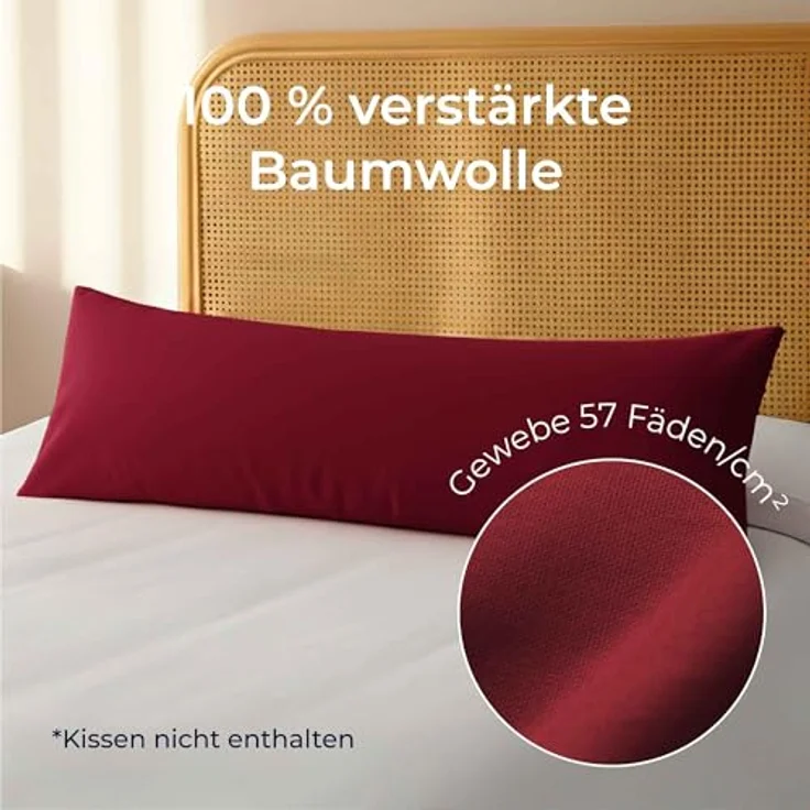 Kissenbezug 40x145 Baumwolle Renforcé (2er-Set) - Burgunderrot - Dicht gewebt mit 57 Fäden/cm² - Kissenbezug 40x145 cm - Oeko Tex Zertifiziert - Dreamzie – Bild 4
