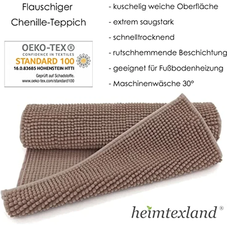 heimtexland Badematte Badvorleger Chenille Badteppich Duschvorleger, rutschhemmend beschichtet, Fußbodenheizung geeignet, fußbodenheizungsgeeignet, saugstark, schnell trocknend, strapazierfähig, rutschfest, Polyester, rechteckig, 45x50 cm, Hochflor, su... – Bild 4