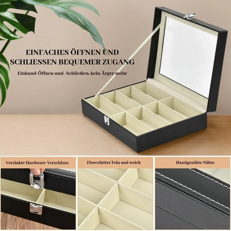 BlingBin Aufbewahrungsbox Schmuckkasten Brillenbox zur Aufbewahrung von 8 Brillen (1er Set, 1 St, 8 Fächer), 34 x 25 x 9 cm Sonnenbrillen Präsentation Brillendisplay – Bild 3